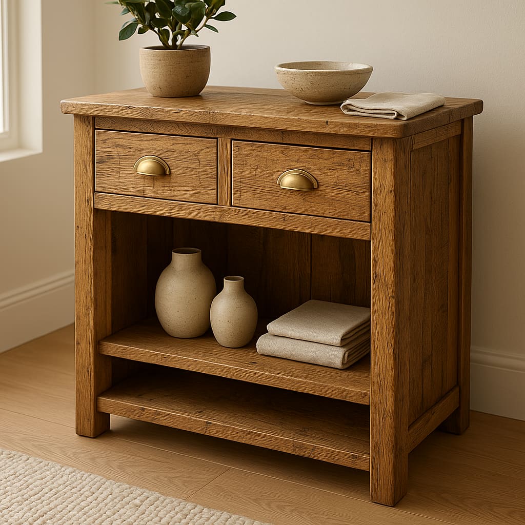 Restaurierter und upgecycelter Holzschrank in natürlicher Umgebung